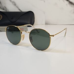 Ray-Ban Round Metal Sunglasses. RB 3447 Gold Green Tinted Lenses 50□21